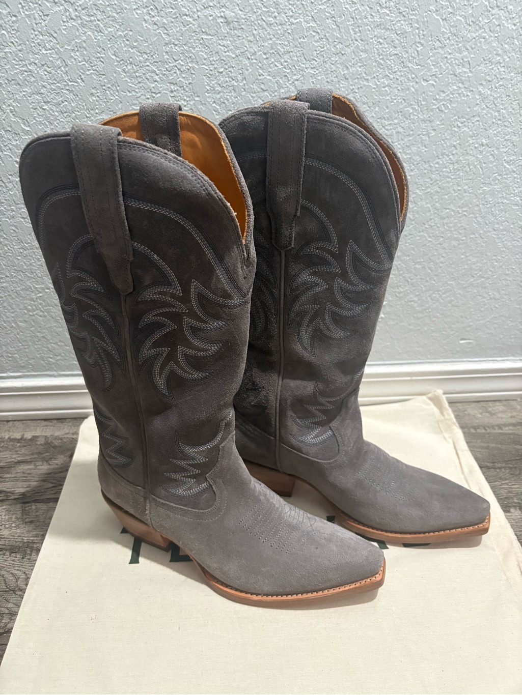 Tecovas Annie Charcoal Suede Gray Suede Cowboy Boots - Western Size 9
